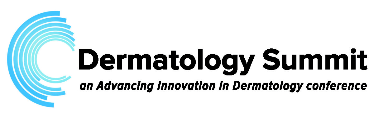 Logo of the Dermatology Summit with the text "an Advancing Innovation in Dermatology conference" and a circular blue design on the left.